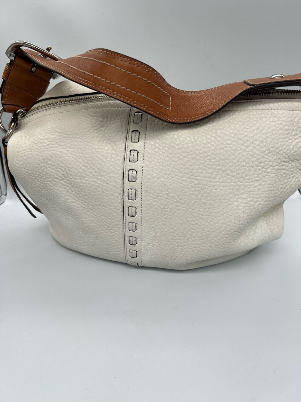 Coach Leather Shoulder Hobo Bag in Cream with Tan Strap